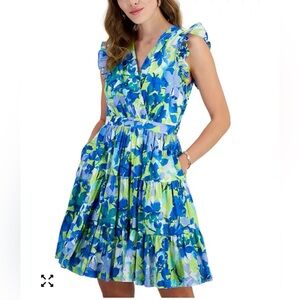 Taylor Vibrant Blue and Green Mini Dress